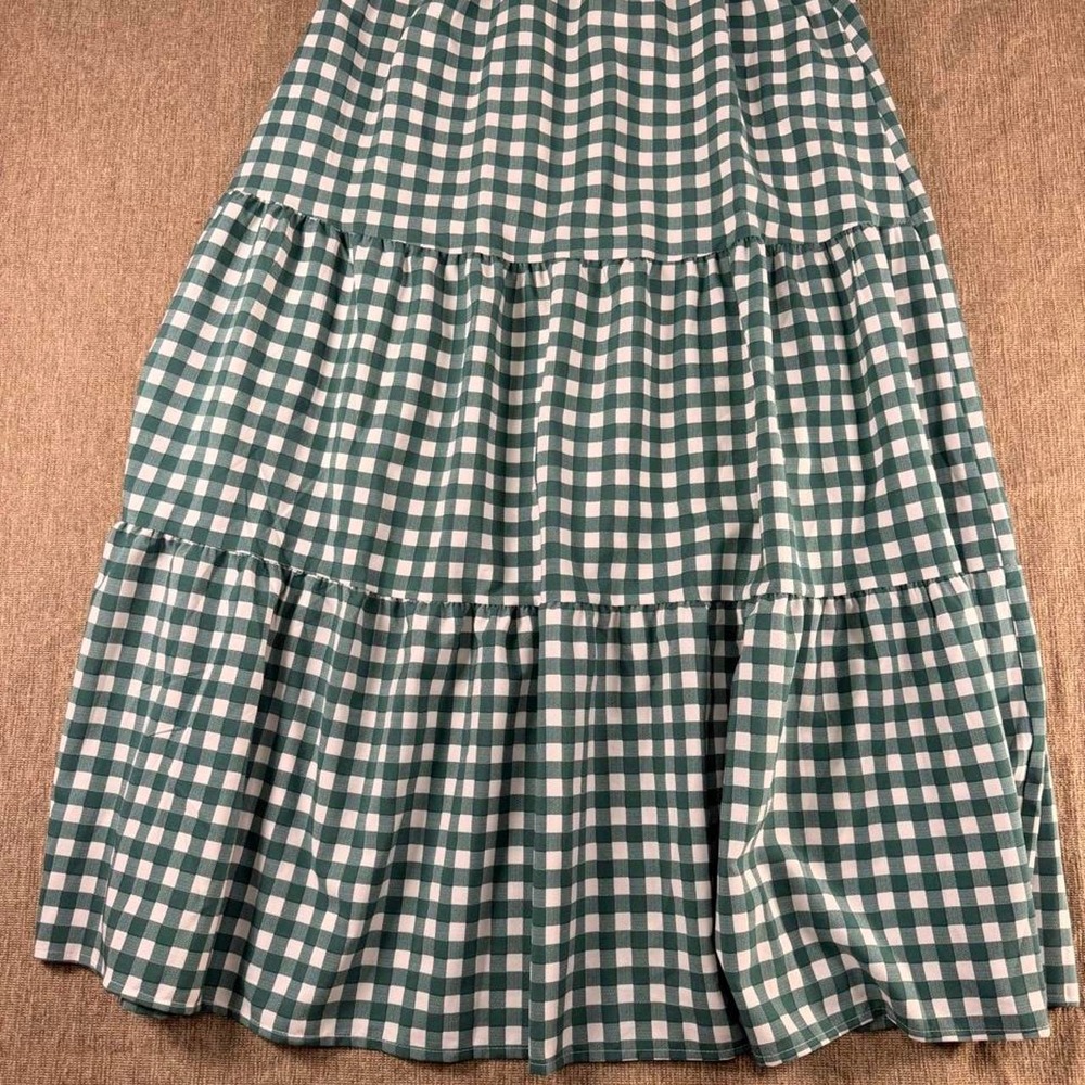 KIRUNDO Green Gingham Tiered Maxi Skirt Elastic Waist Boho Cottagecore Small